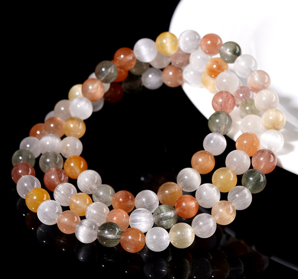Natural Multi-Color Rutilated Quartz Multi-Wrap Bracelet - All-Chakra Balance & Abundance
