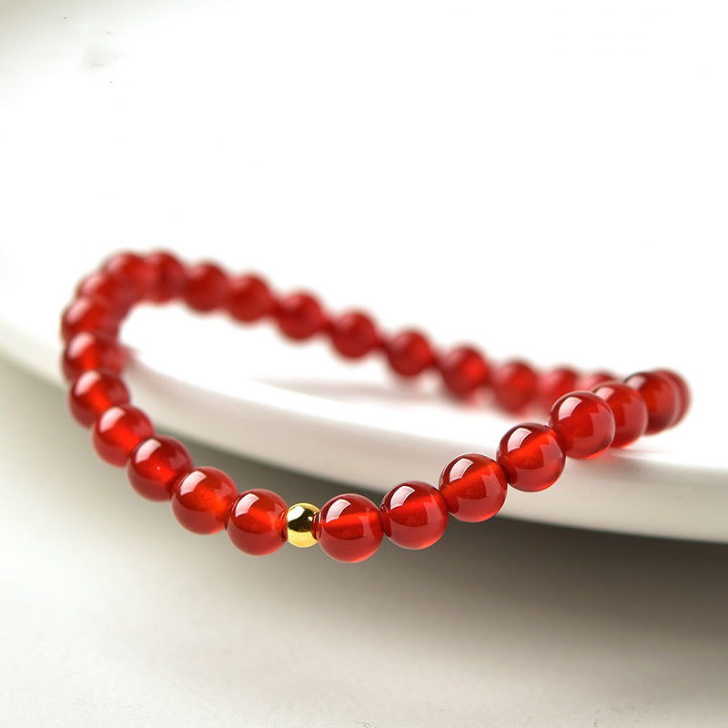 Natural Red Agate Bracelet with 24K Solid Gold Bead - Grounding & Abundance