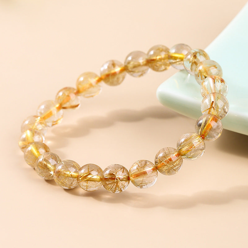 Natural Golden Rutilated Quartz Crystal Bracelet - Abundance & Clarity