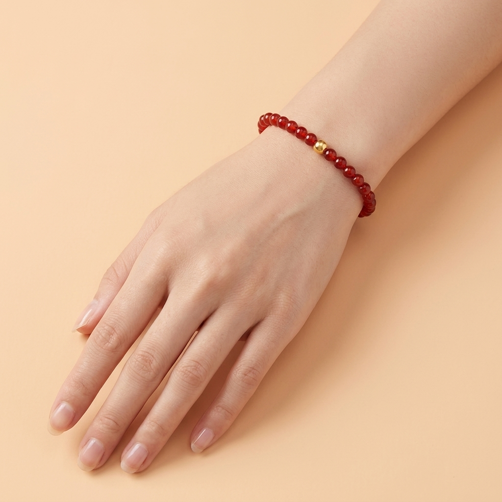 Natural Red Agate Bracelet with 24K Solid Gold Bead - Grounding & Abundance