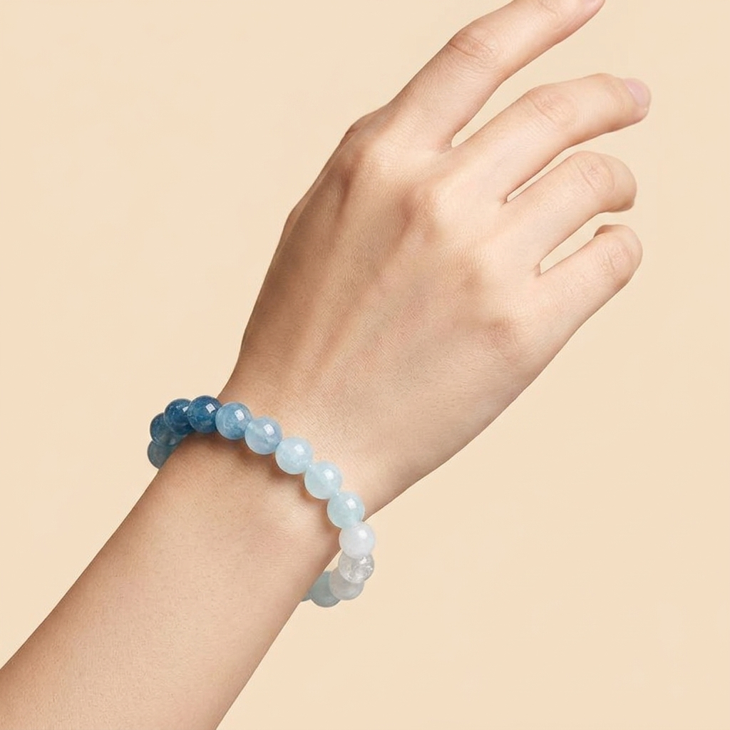 Natural Gradient Aquamarine Crystal Bracelet - Deep Calm & True Expression