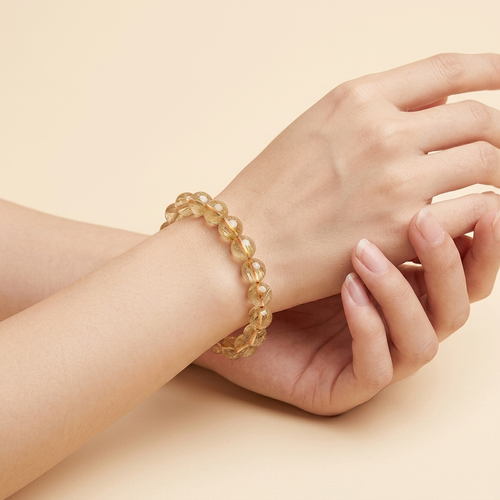 Natural Golden Rutilated Quartz Crystal Bracelet - Abundance & Clarity