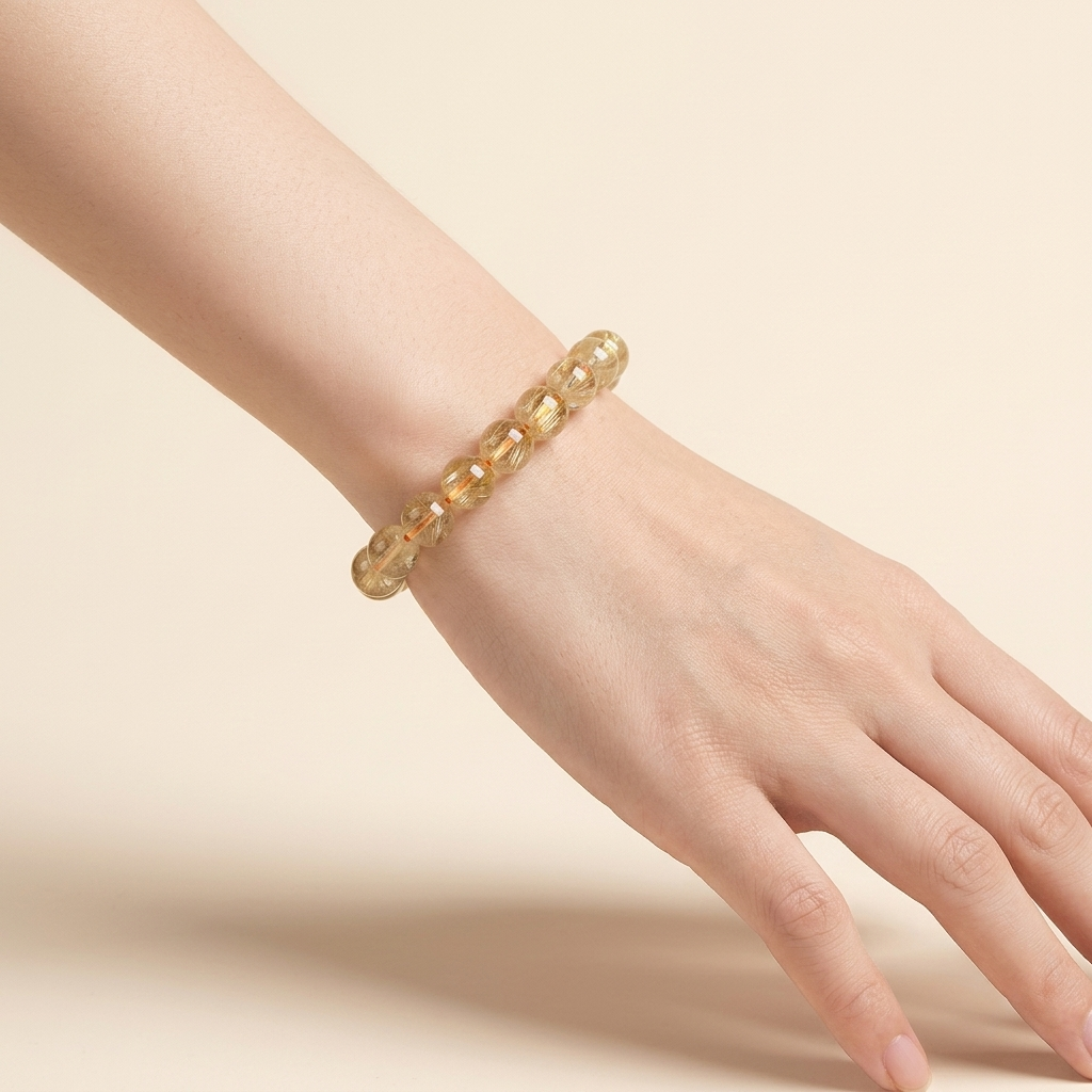 Natural Golden Rutilated Quartz Crystal Bracelet - Abundance & Clarity