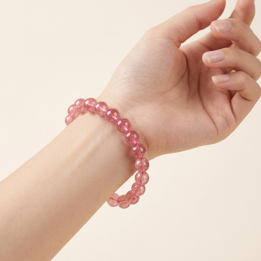 Natural Strawberry Quartz Crystal Bracelet - Inner Harmony & Connection
