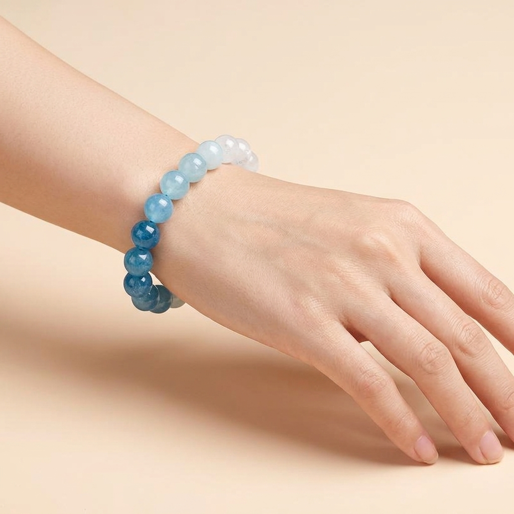 Natural Gradient Aquamarine Crystal Bracelet - Deep Calm & True Expression