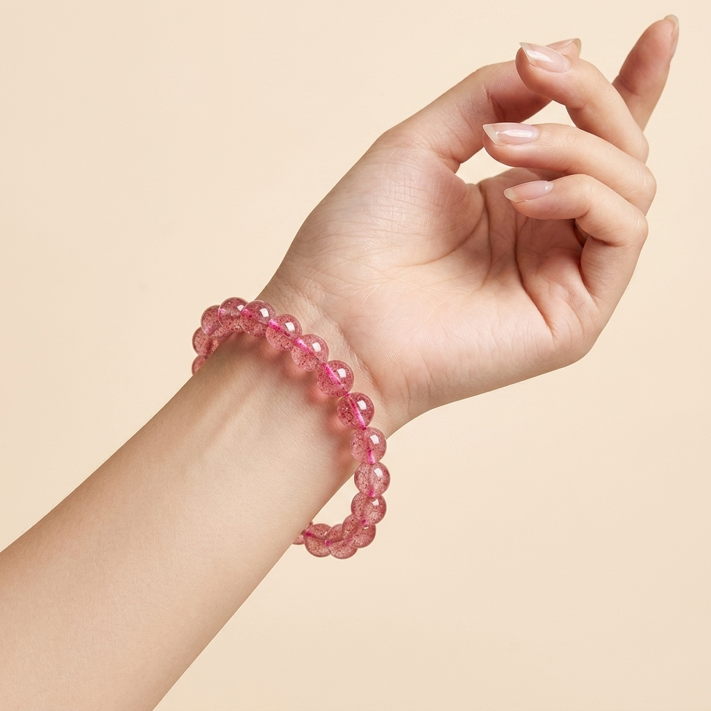 Natural Strawberry Quartz Crystal Bracelet - Inner Harmony & Connection