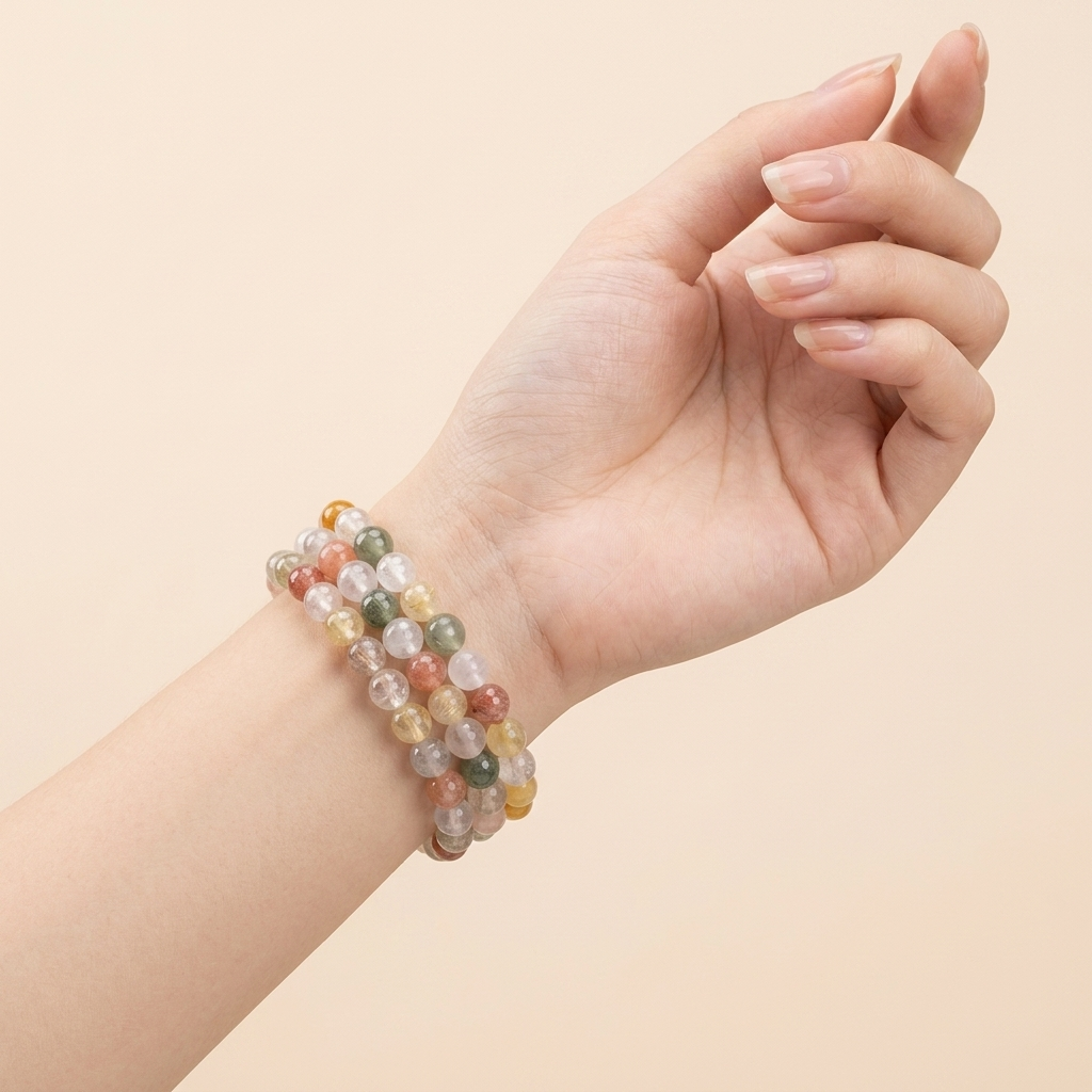 Natural Multi-Color Rutilated Quartz Multi-Wrap Bracelet - All-Chakra Balance & Abundance